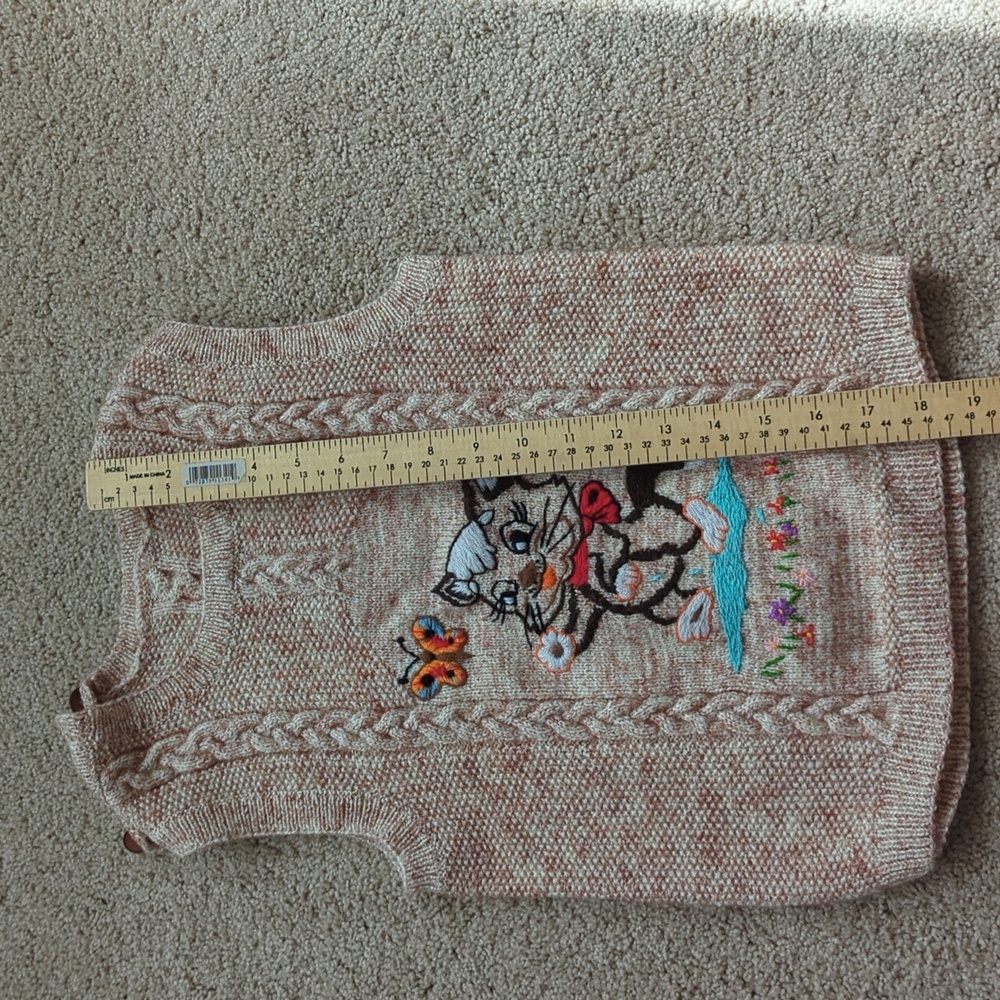 Kids Handknitted Hand embroidered Cat/Cow Sweater Vest - Tan - Picture 6 of 6